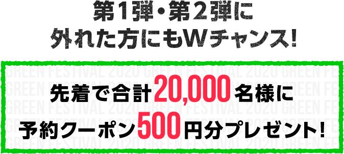 第１弾・第２弾に外れた方にもWチャンス！先着で20,000名様に予約クーポン500円分プレゼント