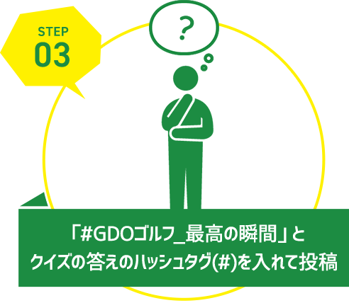 「#GDOゴルフ_最高の瞬間」とクイズの答えのハッシュタグ(#)を入れて投稿