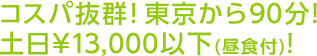 コスパ抜群！東京から90分！土日\13,000以下(昼食付)！