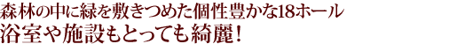 森林の中に緑を敷きつめただけの個性豊かな18ホール浴室や施設もとっても綺麗!