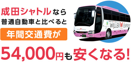 成田シャトルなら普通自動車と比べると54,000円も安くなる！