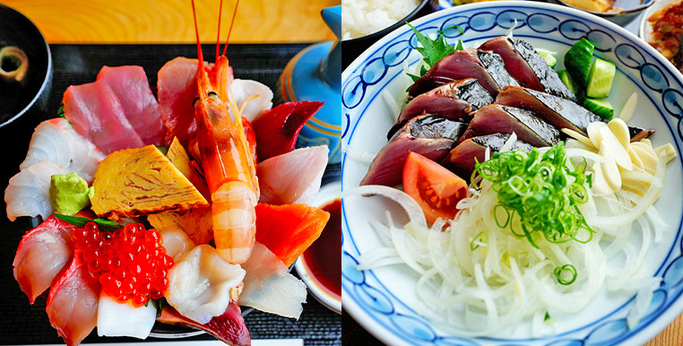 いっぱい海鮮丼（1,870円）、たたき定食（1,980円）
