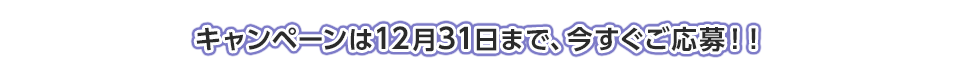 キャンペーンは12月31日まで、今すぐご応募！！