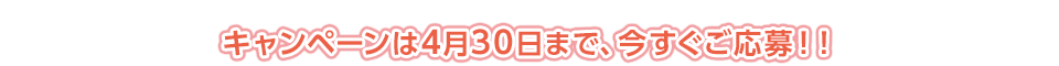 キャンペーンは4月30日まで、今すぐご応募！！